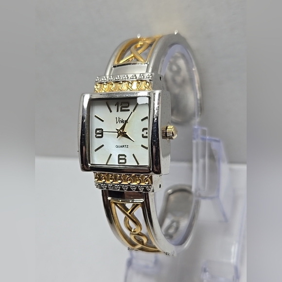 Womens Vivani Vintage Breast Cancer Awareness Bangle Watch MOP Face New Battery - Picture 2 of 10
